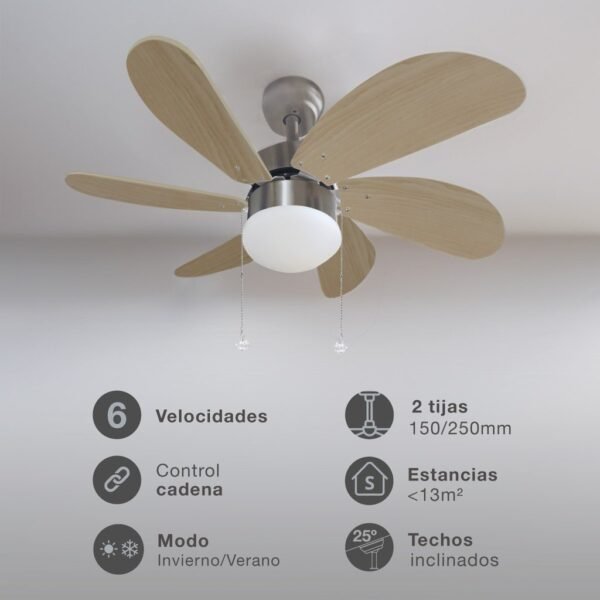 Ventilador techo Larde 2xE27 Ø82 6 aspas DC Níquel - Imagen 3