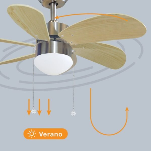 Ventilador techo Larde 2xE27 Ø82 6 aspas DC Níquel - Imagen 4