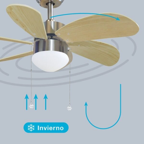 Ventilador techo Larde 2xE27 Ø82 6 aspas DC Níquel - Imagen 5