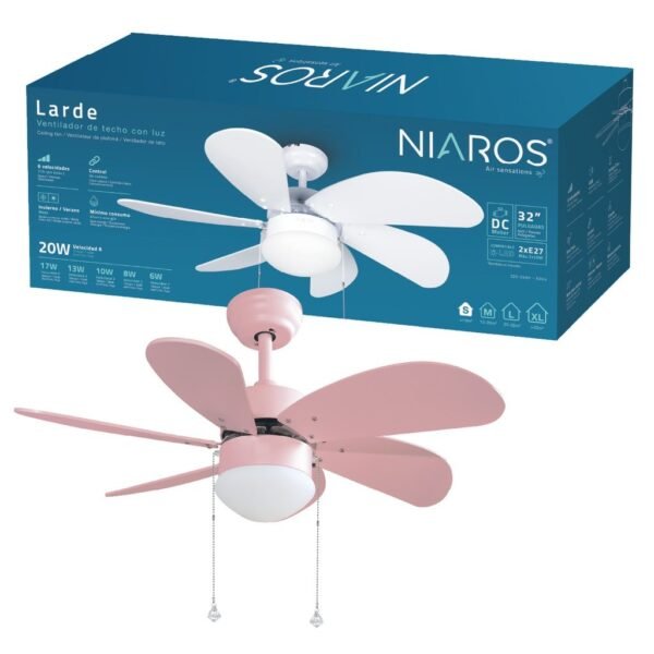 Ventilador techo Larde 2xE27 Ø82 6 aspas DC Rosa - Imagen 2