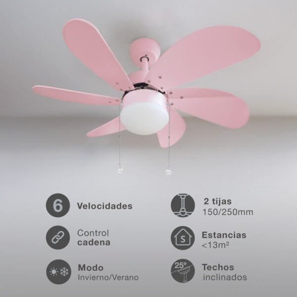 Ventilador techo Larde 2xE27 Ø82 6 aspas DC Rosa - Imagen 3