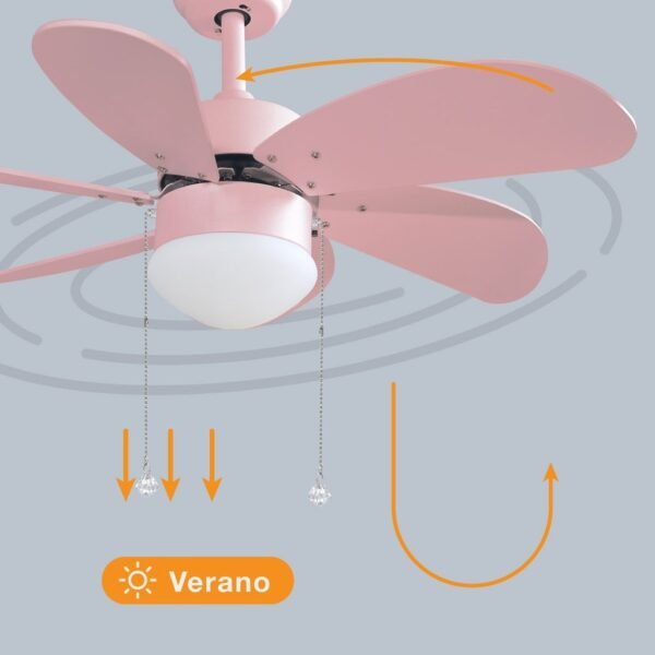 Ventilador techo Larde 2xE27 Ø82 6 aspas DC Rosa - Imagen 4