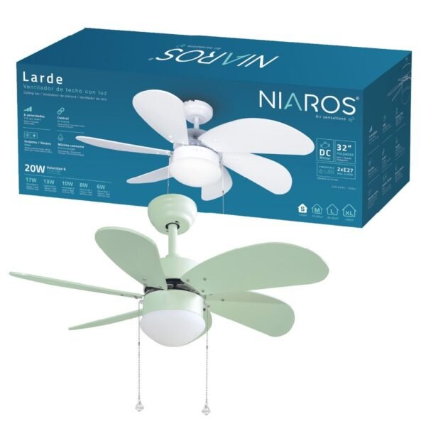Ventilador techo Larde 2xE27 Ø82 6 aspas DC Verde - Imagen 2