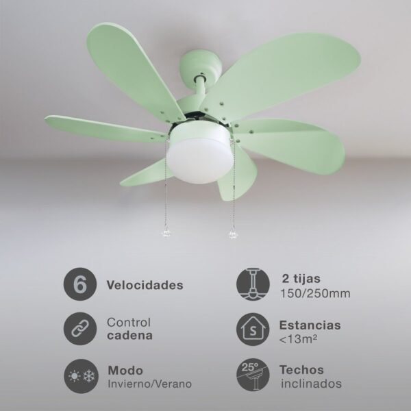 Ventilador techo Larde 2xE27 Ø82 6 aspas DC Verde - Imagen 3
