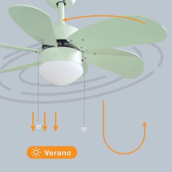 Ventilador techo Larde 2xE27 Ø82 6 aspas DC Verde - Imagen 4