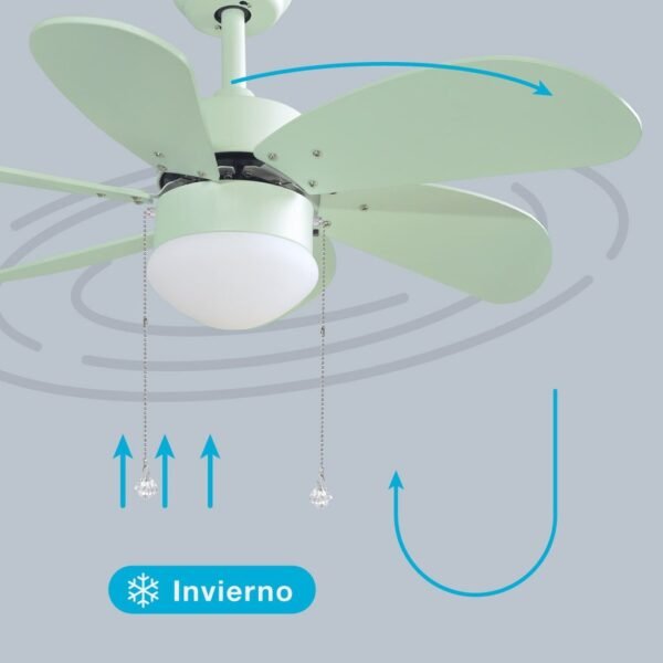 Ventilador techo Larde 2xE27 Ø82 6 aspas DC Verde - Imagen 5