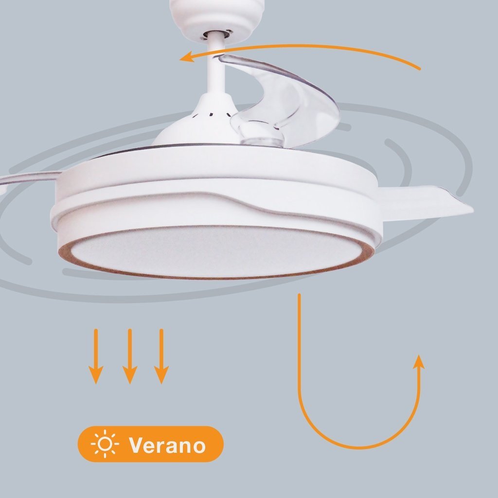 Ventilador techo Lentini con luz CCT regulable y mando Ø107 3 aspas retráctiles DC Blanco - Imagen 4