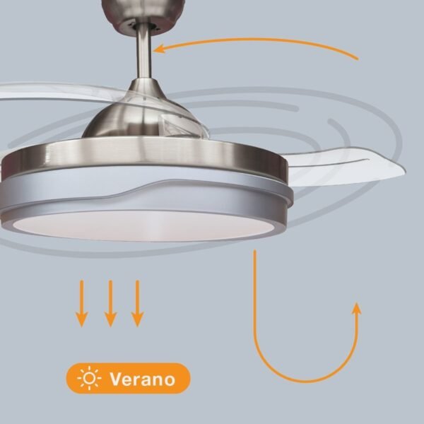 Ventilador techo Lentini con luz CCT regulable y mando Ø107 3 aspas retráctiles DC Níquel - Imagen 5