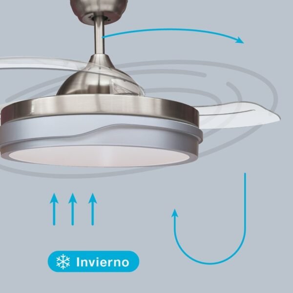 Ventilador techo Lentini con luz CCT regulable y mando Ø107 3 aspas retráctiles DC Níquel - Imagen 6