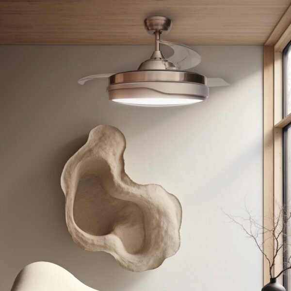 Ventilador techo Lentini con luz CCT regulable y mando Ø107 3 aspas retráctiles DC Níquel - Imagen 7