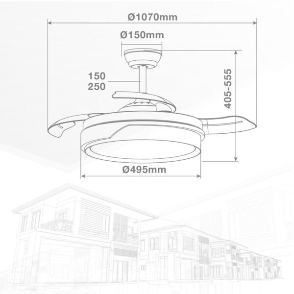 Ventilador techo Lentini con luz CCT regulable y mando Ø107 3 aspas retráctiles DC Níquel - Imagen 9