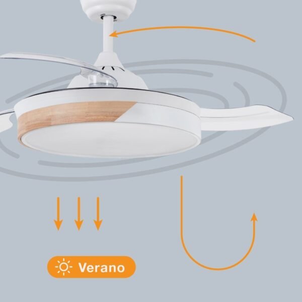 Ventilador techo Likasi con luz CCT regulable y mando Ø107 3 aspas retráctiles DC Blanco - Imagen 5