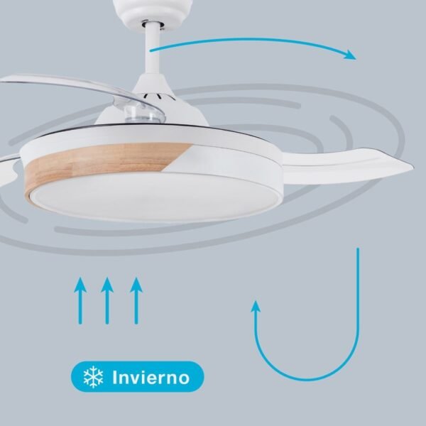 Ventilador techo Likasi con luz CCT regulable y mando Ø107 3 aspas retráctiles DC Blanco - Imagen 6