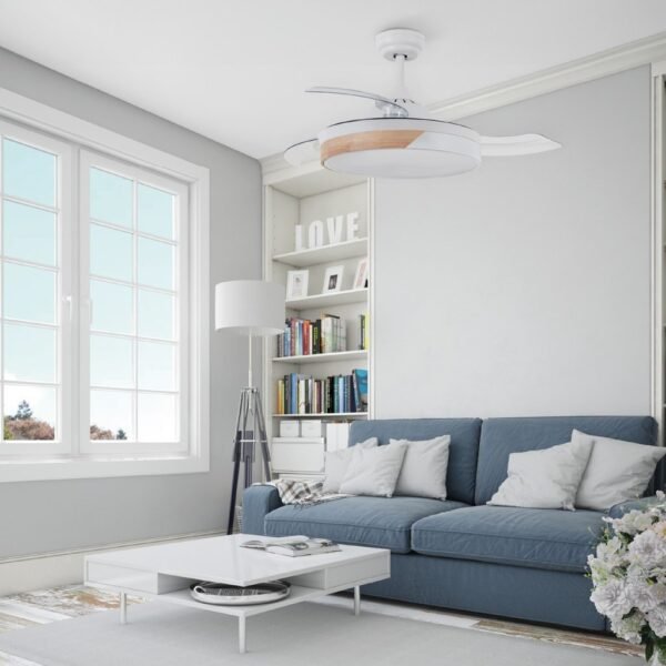 Ventilador techo Likasi con luz CCT regulable y mando Ø107 3 aspas retráctiles DC Blanco - Imagen 7