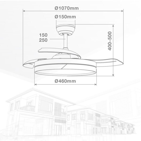 Ventilador techo Likasi con luz CCT regulable y mando Ø107 3 aspas retráctiles DC Blanco - Imagen 8
