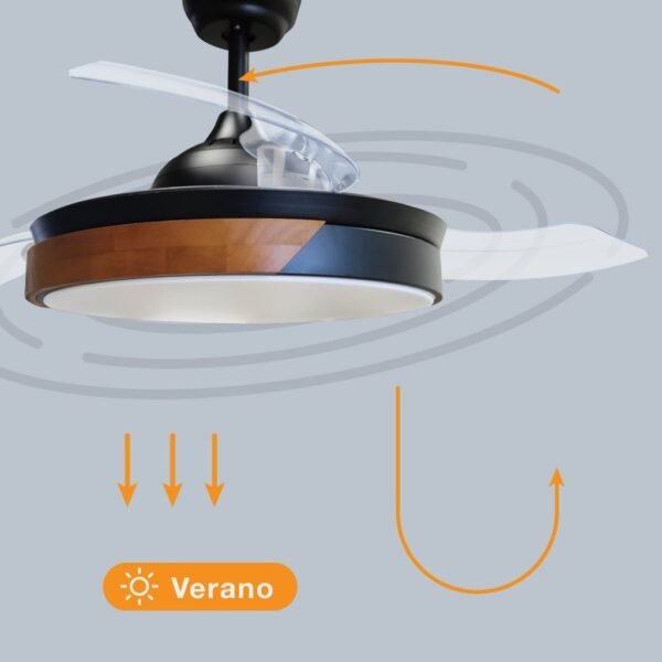 Ventilador techo Likasi con luz CCT regulable y mando Ø107 3 aspas retráctiles DC Negro - Imagen 5