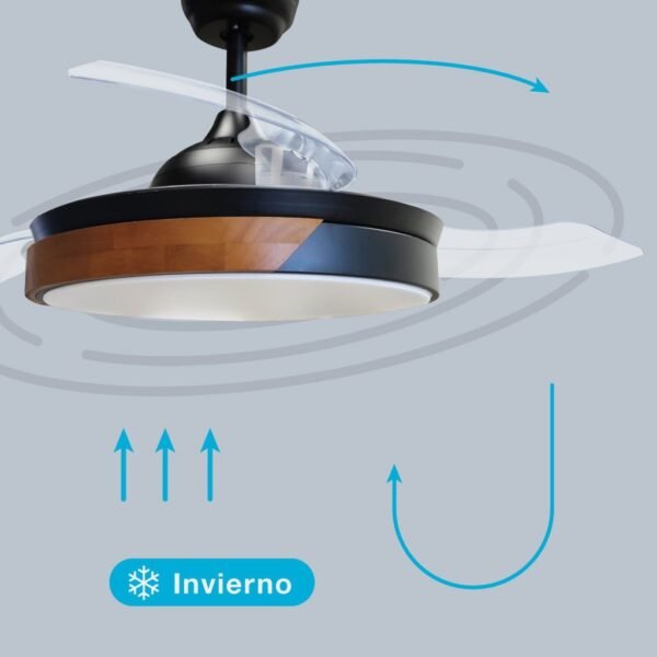 Ventilador techo Likasi con luz CCT regulable y mando Ø107 3 aspas retráctiles DC Negro - Imagen 6