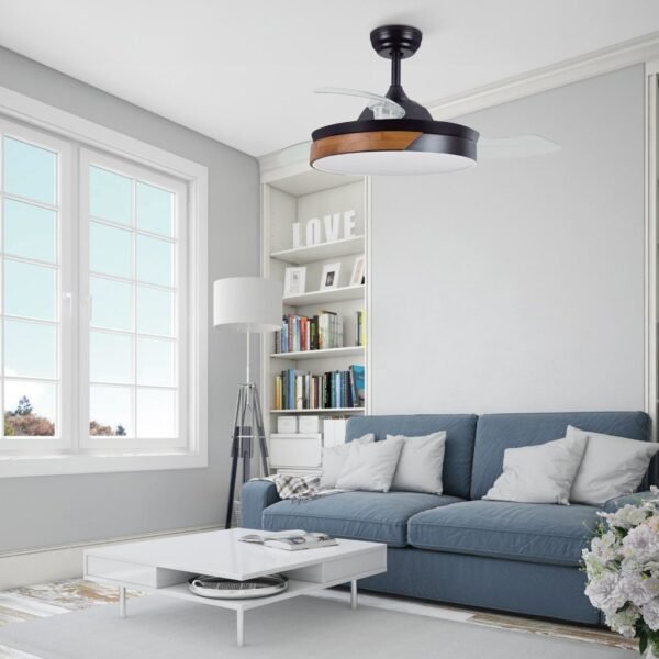 Ventilador techo Likasi con luz CCT regulable y mando Ø107 3 aspas retráctiles DC Negro - Imagen 7