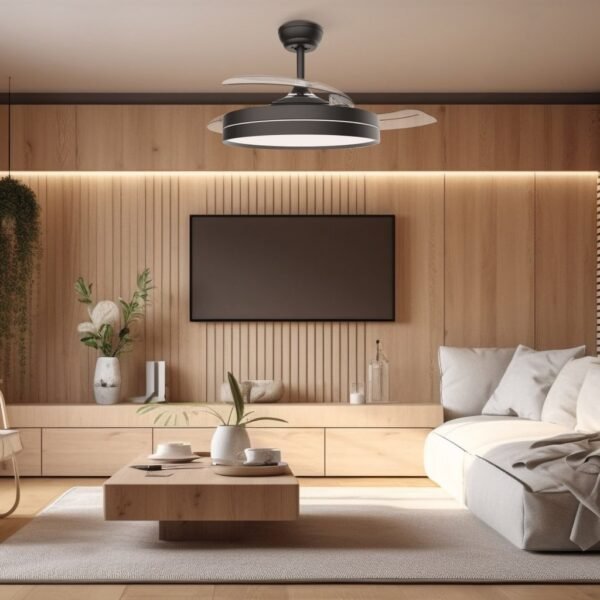 Ventilador techo Lugela con luz CCT regulable y mando Ø107 3 aspas retráctiless DC Negro - Imagen 7