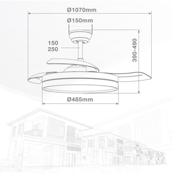 Ventilador techo Lugela con luz CCT regulable y mando Ø107 3 aspas retráctiless DC Negro - Imagen 9