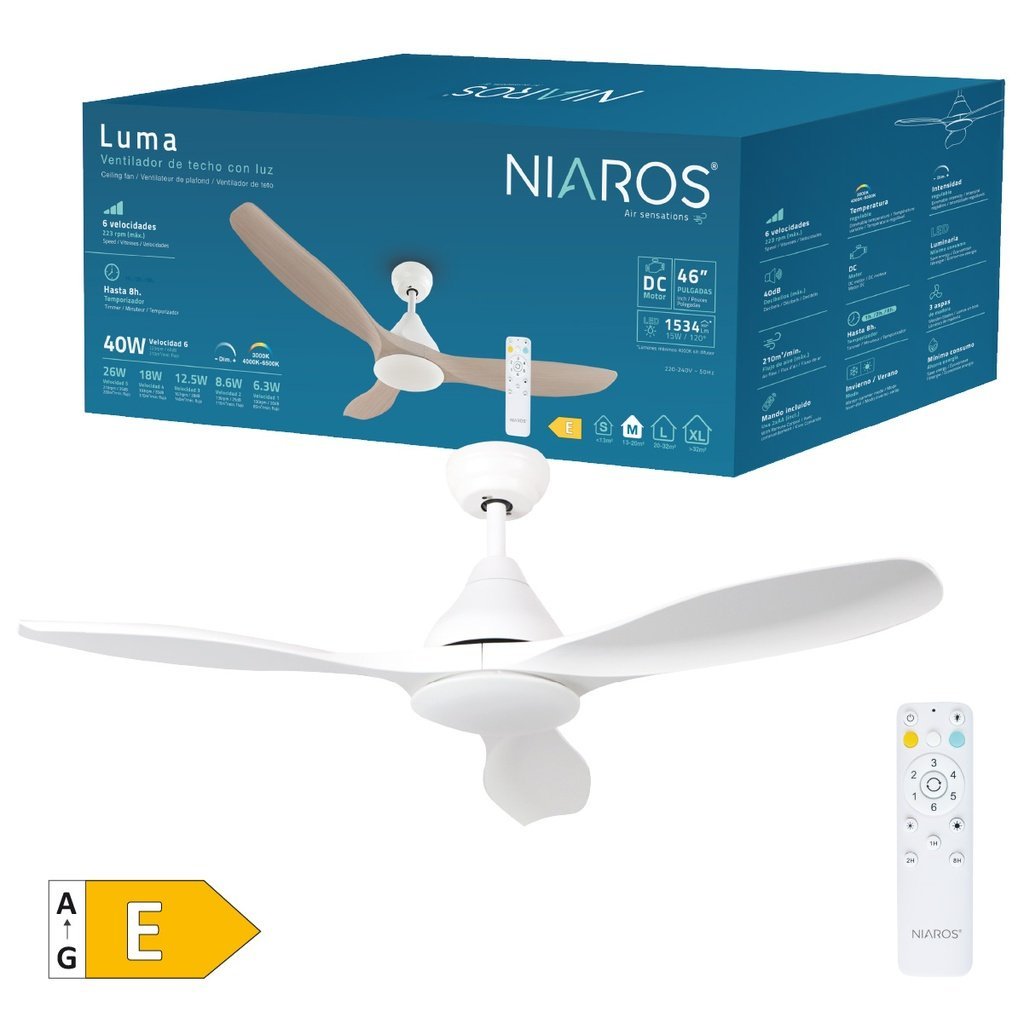 Ventilador techo Luma con luz CCT regulable y mando Ø117 3 aspas DC Blanco - Imagen 2