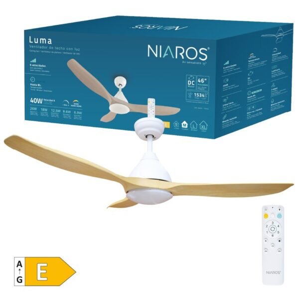 Ventilador techo Luma con luz CCT regulable y mando Ø117 3 aspas DC Blanco - Imagen 10