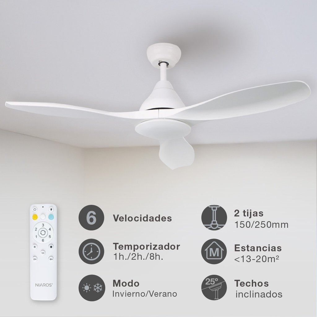 Ventilador techo Luma con luz CCT regulable y mando Ø117 3 aspas DC Blanco - Imagen 3