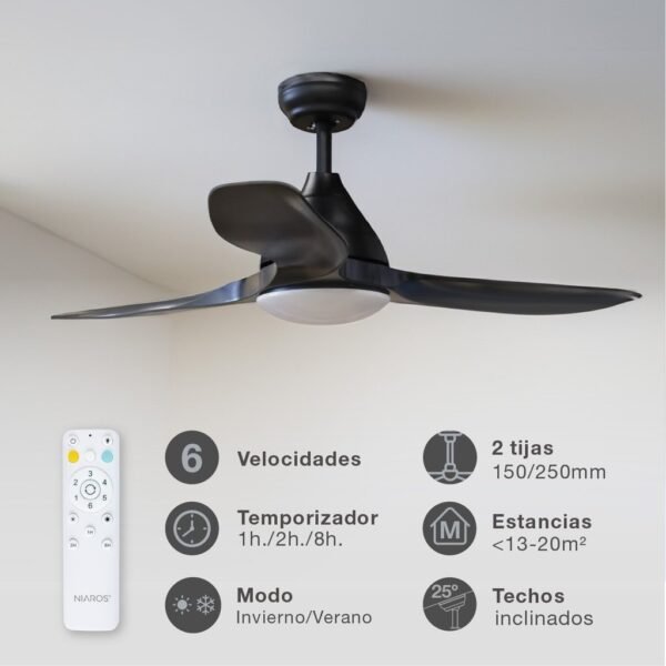 Ventilador techo Luma con luz CCT regulable y mando Ø117 3 aspas DC Negro - Imagen 3