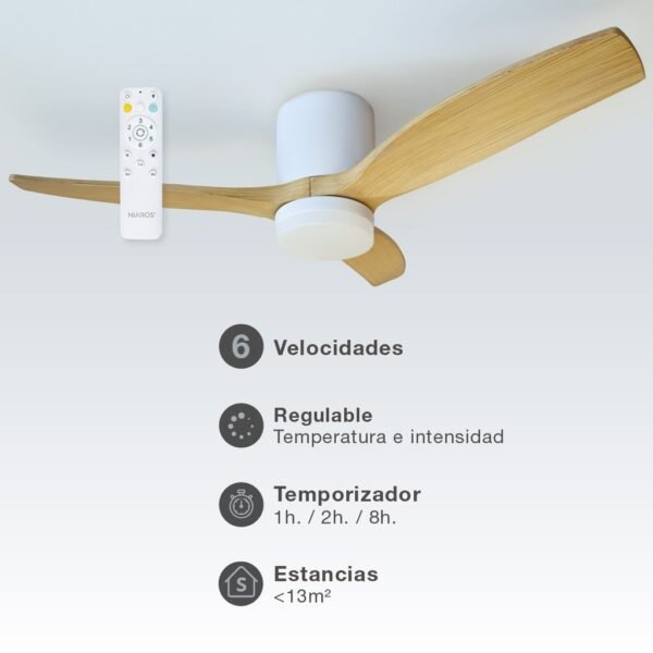 Ventilador techo Matipa con luz CCT regulable y mando Ø106 3 aspas DC Blanco - Imagen 3