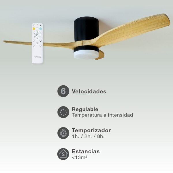 Ventilador techo Matipa con luz CCT regulable y mando Ø106 3 aspas DC Negro - Imagen 3