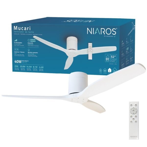 Ventilador techo Mucari con mando Ø132 3 aspas DC Blanco - Imagen 2