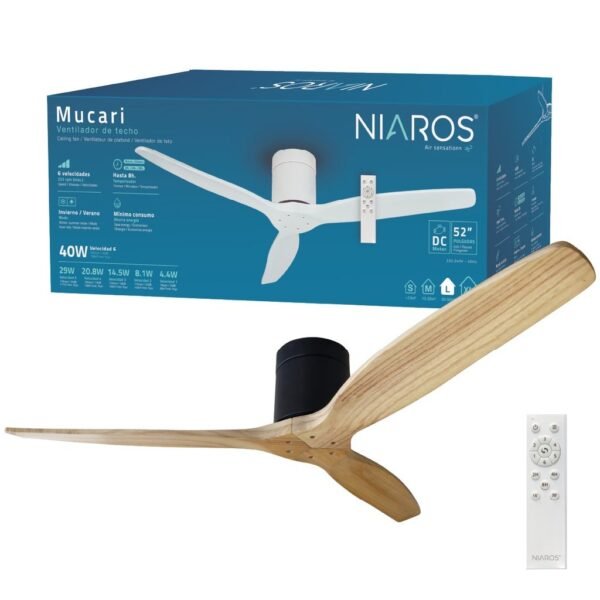 Ventilador techo Mucari con mando Ø132 3 aspas DC Negro - Imagen 2