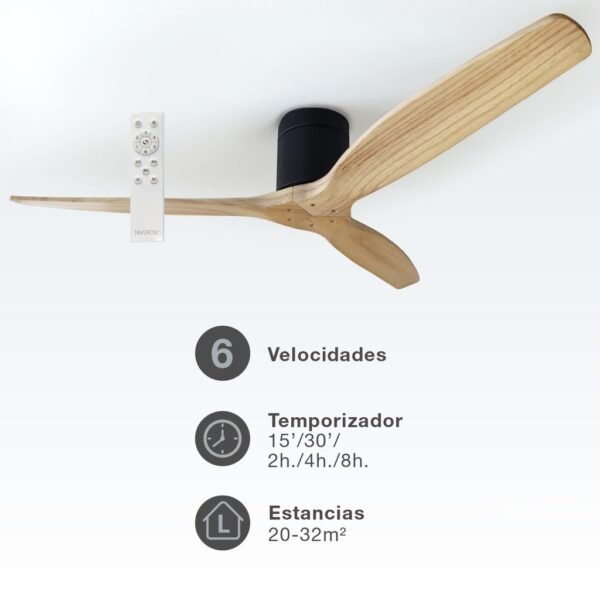 Ventilador techo Mucari con mando Ø132 3 aspas DC Negro - Imagen 3