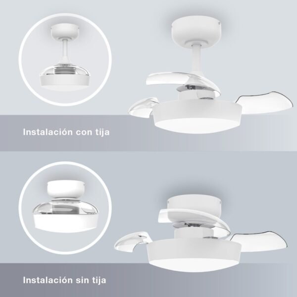 Ventilador techo Nacala con luz CCT regulable y mando Ø55 3 aspas retráctiles DC Blanco - Imagen 4