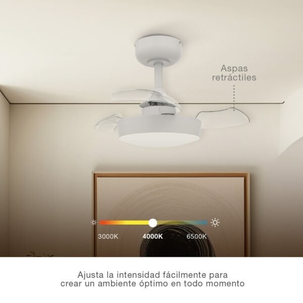 Ventilador techo Nacala con luz CCT regulable y mando Ø55 3 aspas retráctiles DC Blanco - Imagen 5