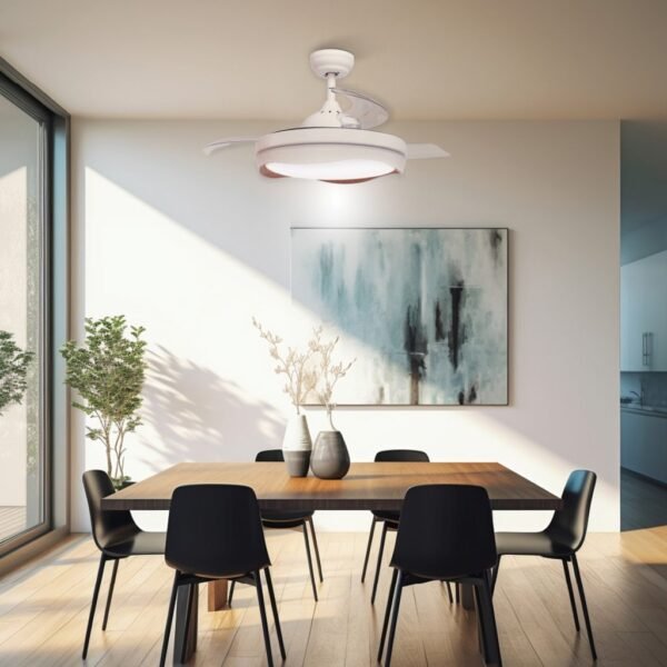 Ventilador techo Nicosia con luz CCT regulable y mando Ø107 3 aspas retráctiles DC Blanco - Imagen 5