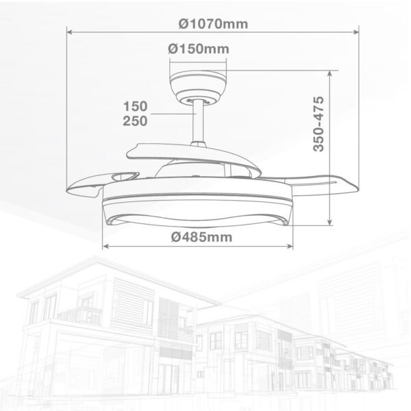 Ventilador techo Nicosia con luz CCT regulable y mando Ø107 3 aspas retráctiles DC Blanco - Imagen 6