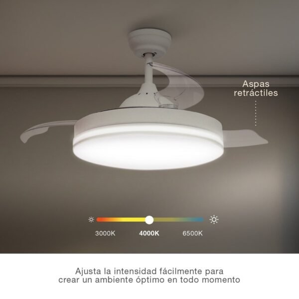 Ventilador techo Oliveri con luz CCT regulable y mando Ø107 3 aspas retráctiles DC Blanco - Imagen 4