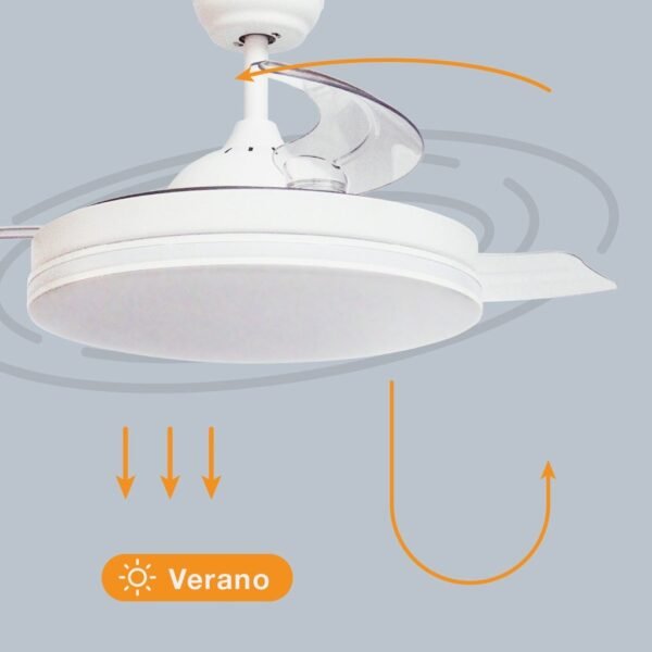 Ventilador techo Oliveri con luz CCT regulable y mando Ø107 3 aspas retráctiles DC Blanco - Imagen 5
