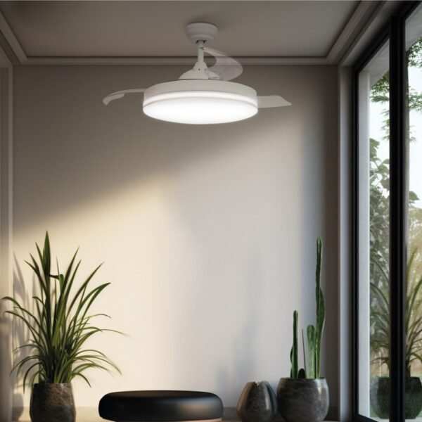 Ventilador techo Oliveri con luz CCT regulable y mando Ø107 3 aspas retráctiles DC Blanco - Imagen 7