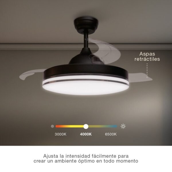 Ventilador techo Oliveri con luz CCT regulable y mando Ø107 3 aspas retráctiles DC Negro - Imagen 4