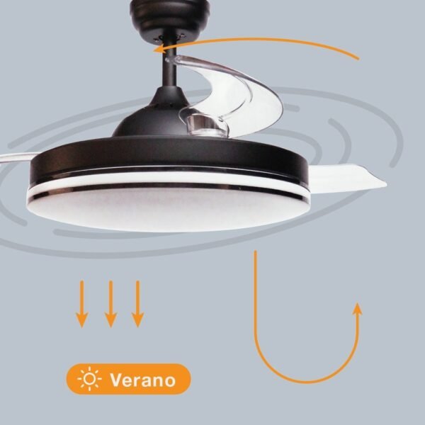 Ventilador techo Oliveri con luz CCT regulable y mando Ø107 3 aspas retráctiles DC Negro - Imagen 5
