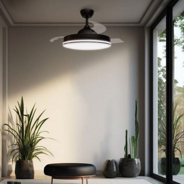 Ventilador techo Oliveri con luz CCT regulable y mando Ø107 3 aspas retráctiles DC Negro - Imagen 7