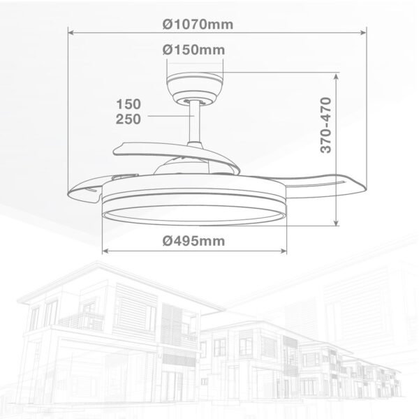 Ventilador techo Oliveri con luz CCT regulable y mando Ø107 3 aspas retráctiles DC Negro - Imagen 9