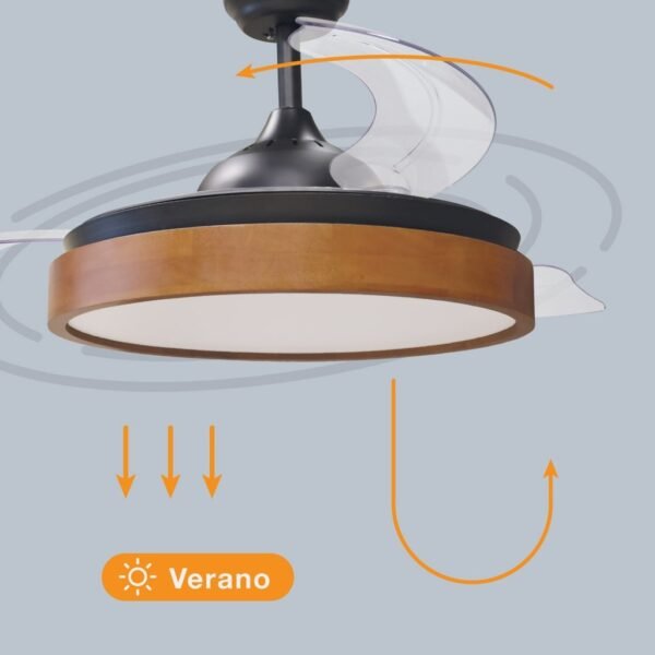 Ventilador techo Ranta con luz CCT regulable y mando Ø107 3 aspas retráctiles DC Negro - Imagen 5