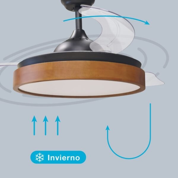 Ventilador techo Ranta con luz CCT regulable y mando Ø107 3 aspas retráctiles DC Negro - Imagen 6