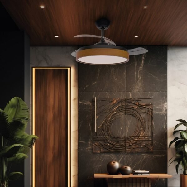 Ventilador techo Ranta con luz CCT regulable y mando Ø107 3 aspas retráctiles DC Negro - Imagen 7