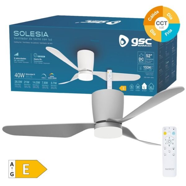 Ventilador techo Solesia con luz CCT regulable y mando Ø132 3 aspas DC Negro - Imagen 2