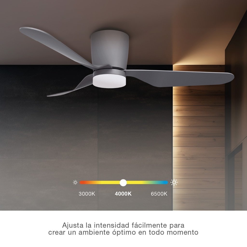 Ventilador techo Solesia con luz CCT regulable y mando Ø132 3 aspas DC Gris - Imagen 4