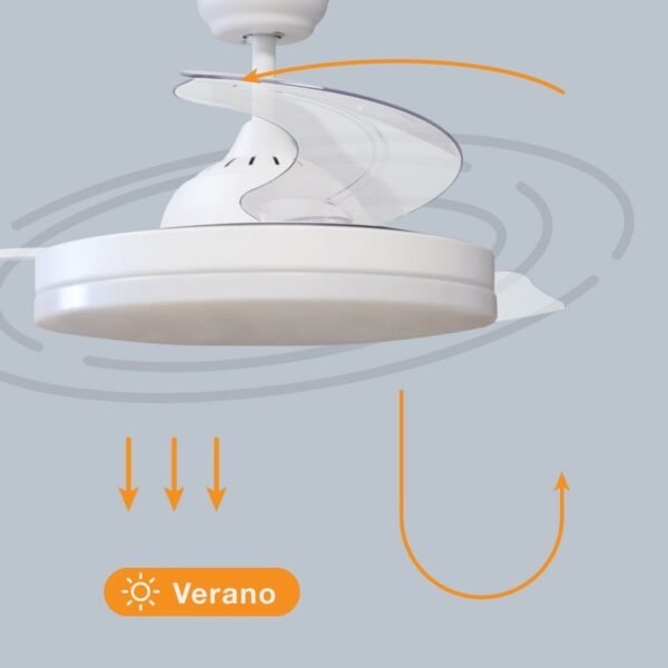 Ventilador techo Tungati con luz CCT regulable y mando Ø107 3 aspas retráctiles DC Blanco - Imagen 5